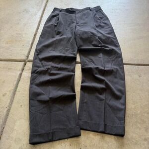 32x32 Dark Grey Baggy Wide Leg Pleated Dress Pants Y2K Grunge 2000s Vintage